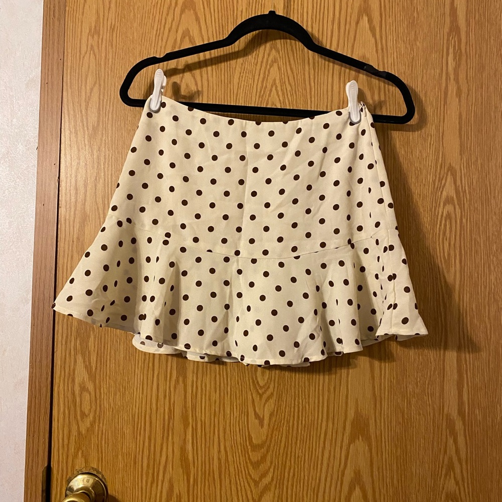 Altar'd State Cream and Brown Polka Dot Skater Skirt
